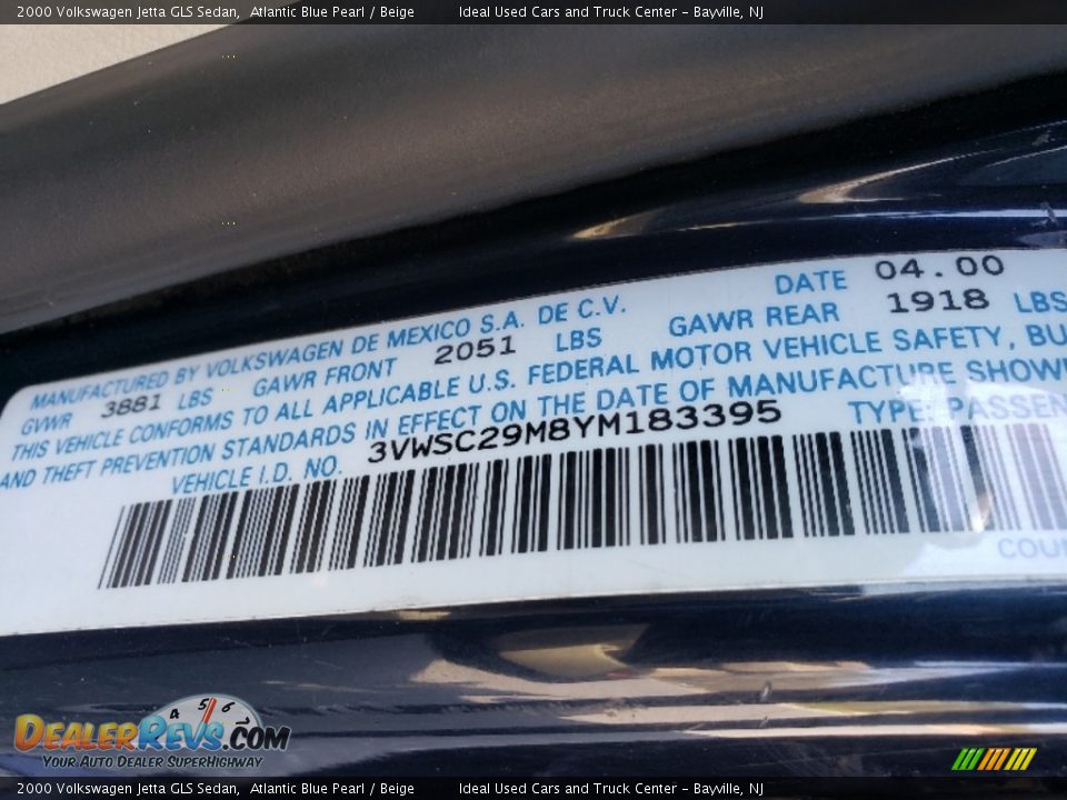 2000 Volkswagen Jetta GLS Sedan Atlantic Blue Pearl / Beige Photo #27