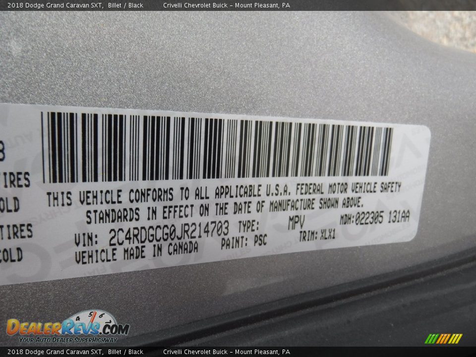 2018 Dodge Grand Caravan SXT Billet / Black Photo #32