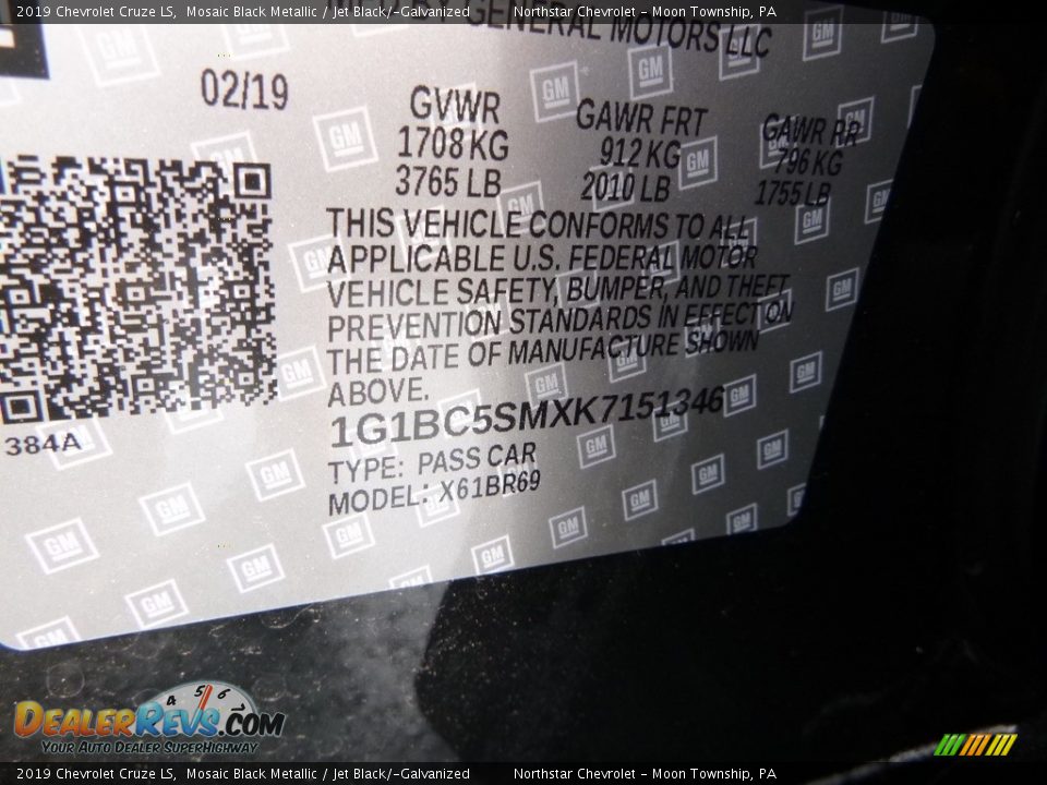 2019 Chevrolet Cruze LS Mosaic Black Metallic / Jet Black/­Galvanized Photo #15