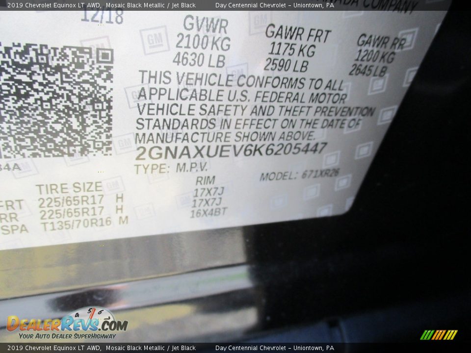 2019 Chevrolet Equinox LT AWD Mosaic Black Metallic / Jet Black Photo #19