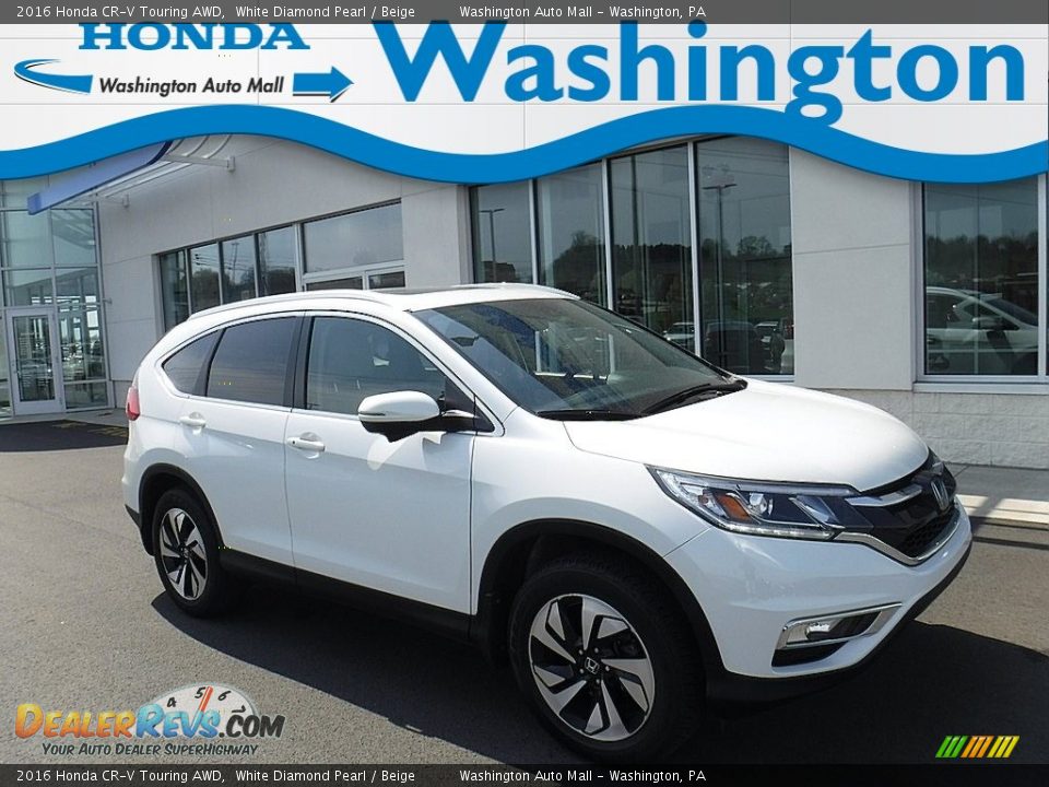 2016 Honda CR-V Touring AWD White Diamond Pearl / Beige Photo #1