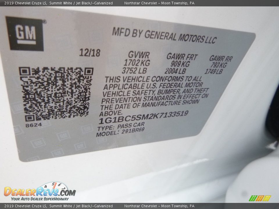 2019 Chevrolet Cruze LS Summit White / Jet Black/­Galvanized Photo #16