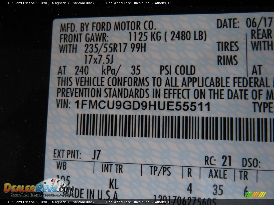 2017 Ford Escape SE 4WD Magnetic / Charcoal Black Photo #36