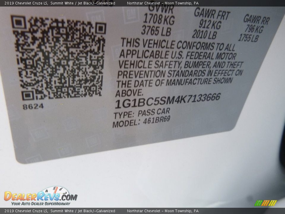 2019 Chevrolet Cruze LS Summit White / Jet Black/­Galvanized Photo #16