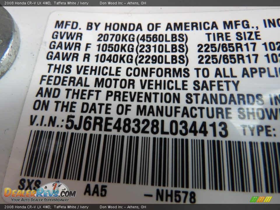 2008 Honda CR-V LX 4WD Taffeta White / Ivory Photo #31