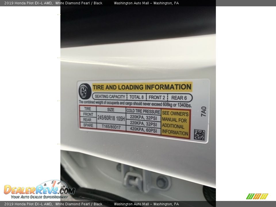 2019 Honda Pilot EX-L AWD White Diamond Pearl / Black Photo #13