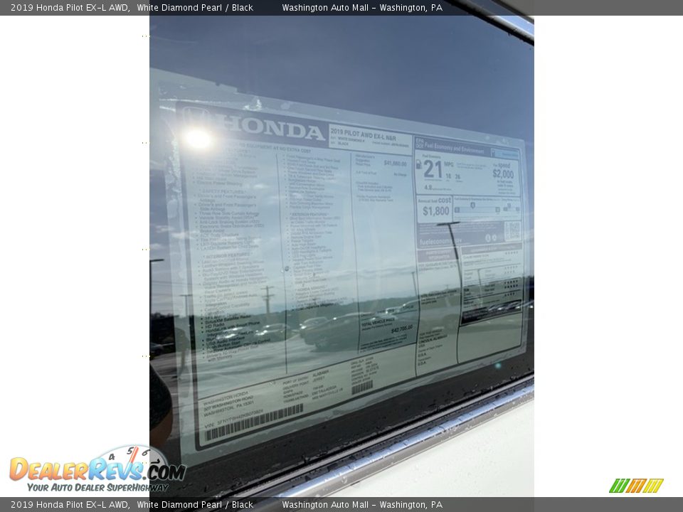2019 Honda Pilot EX-L AWD White Diamond Pearl / Black Photo #15