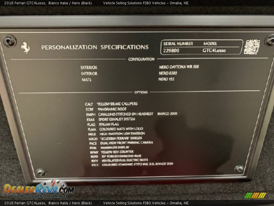 Info Tag of 2018 Ferrari GTC4Lusso  Photo #11