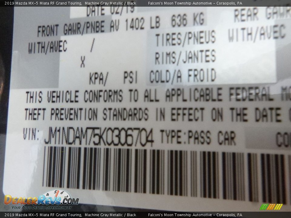 2019 Mazda MX-5 Miata RF Grand Touring Machine Gray Metallic / Black Photo #12