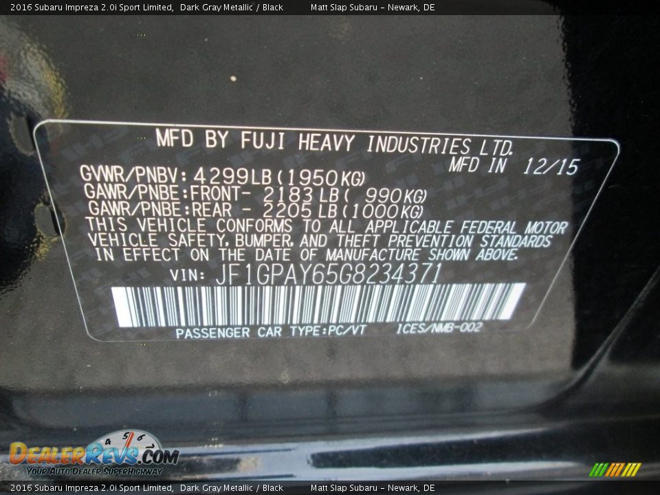 2016 Subaru Impreza 2.0i Sport Limited Dark Gray Metallic / Black Photo #30