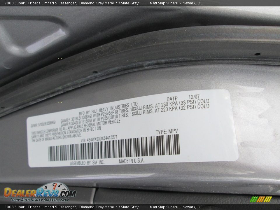 2008 Subaru Tribeca Limited 5 Passenger Diamond Gray Metallic / Slate Gray Photo #30