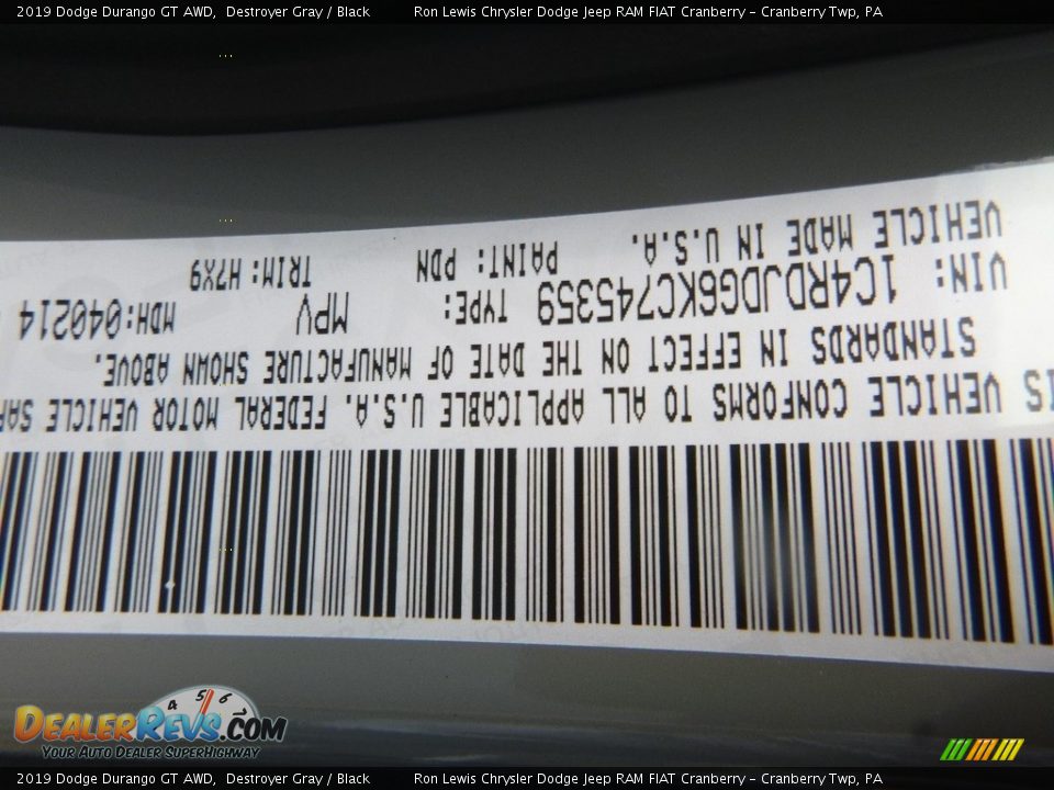 2019 Dodge Durango GT AWD Destroyer Gray / Black Photo #14