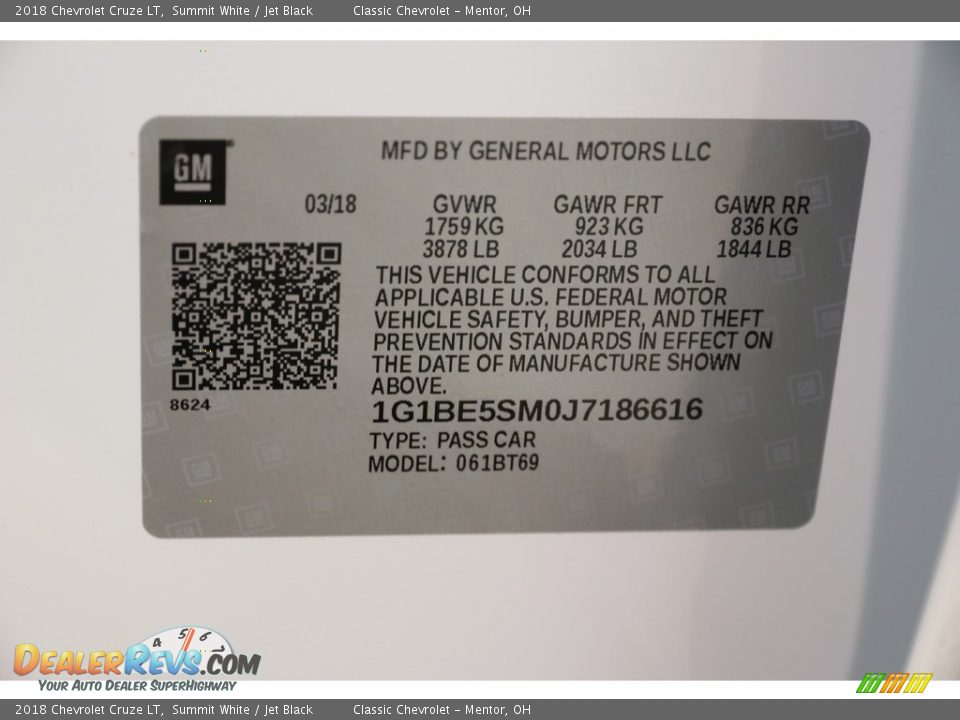 2018 Chevrolet Cruze LT Summit White / Jet Black Photo #27