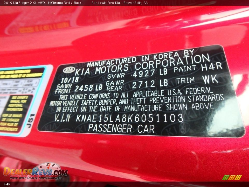 Kia Color Code H4R HiChroma Red