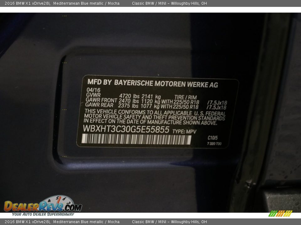 2016 BMW X1 xDrive28i Mediterranean Blue metallic / Mocha Photo #27