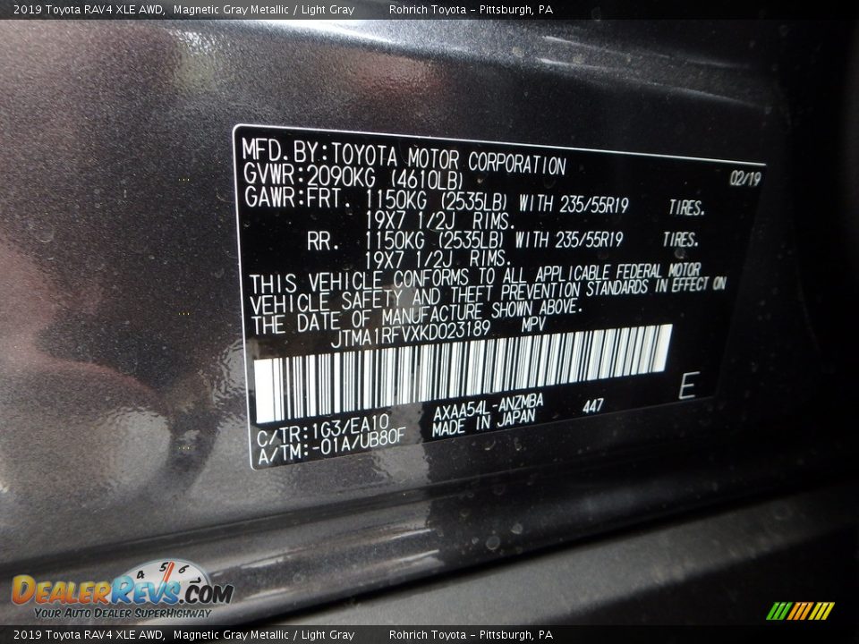 2019 Toyota RAV4 XLE AWD Magnetic Gray Metallic / Light Gray Photo #10