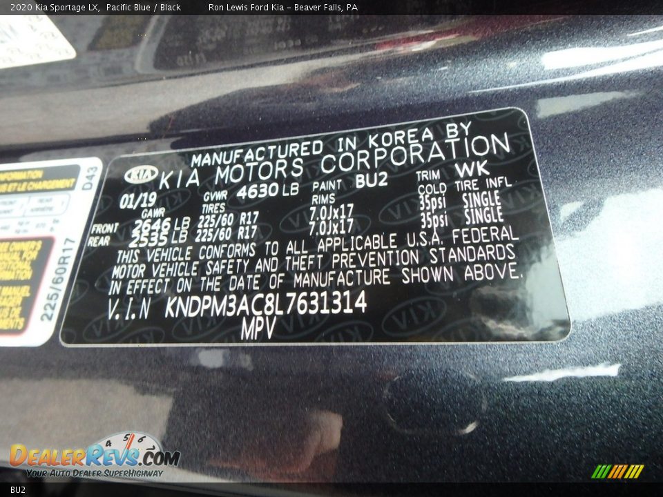 Kia Color Code BU2 Pacific Blue