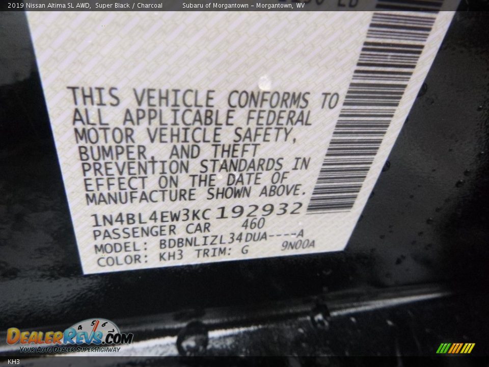 Nissan Color Code KH3 Super Black