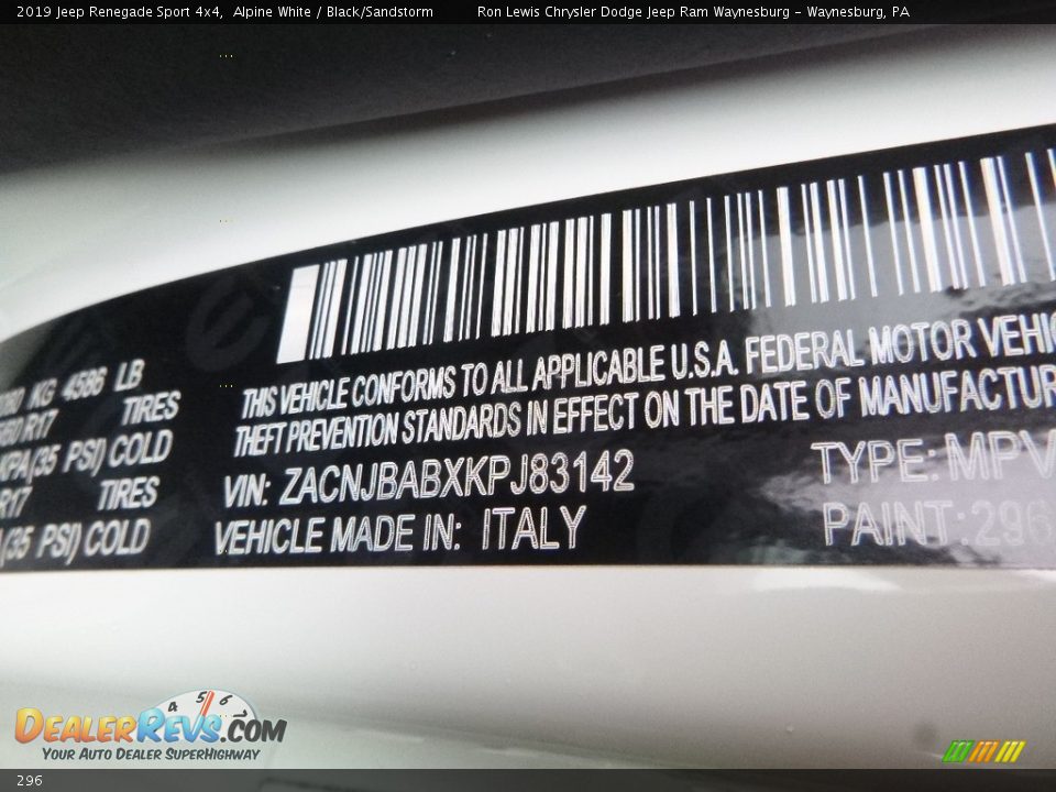 Jeep Color Code 296 Alpine White