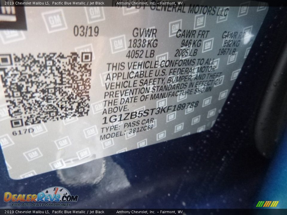 2019 Chevrolet Malibu LS Pacific Blue Metallic / Jet Black Photo #15