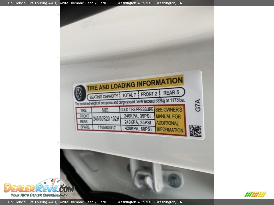 2019 Honda Pilot Touring AWD White Diamond Pearl / Black Photo #13