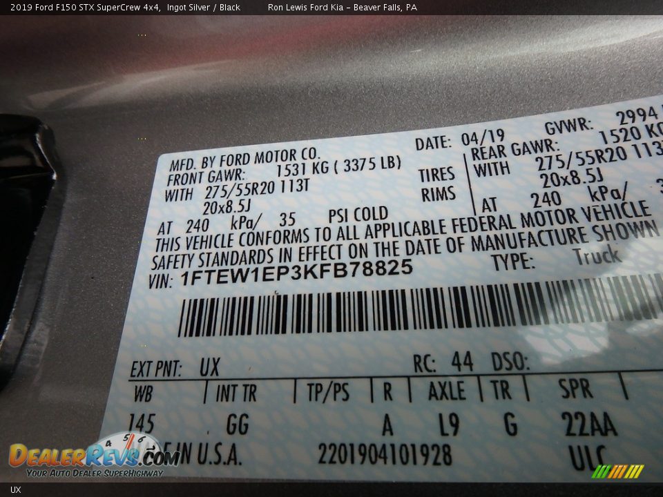 Ford Color Code UX Ingot Silver