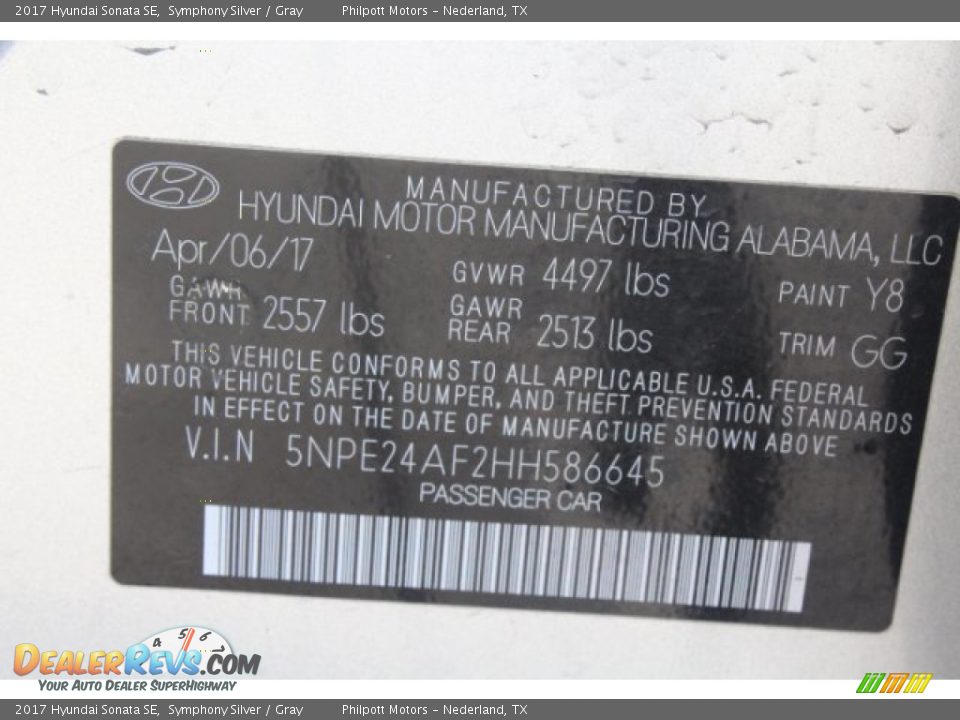 2017 Hyundai Sonata SE Symphony Silver / Gray Photo #28