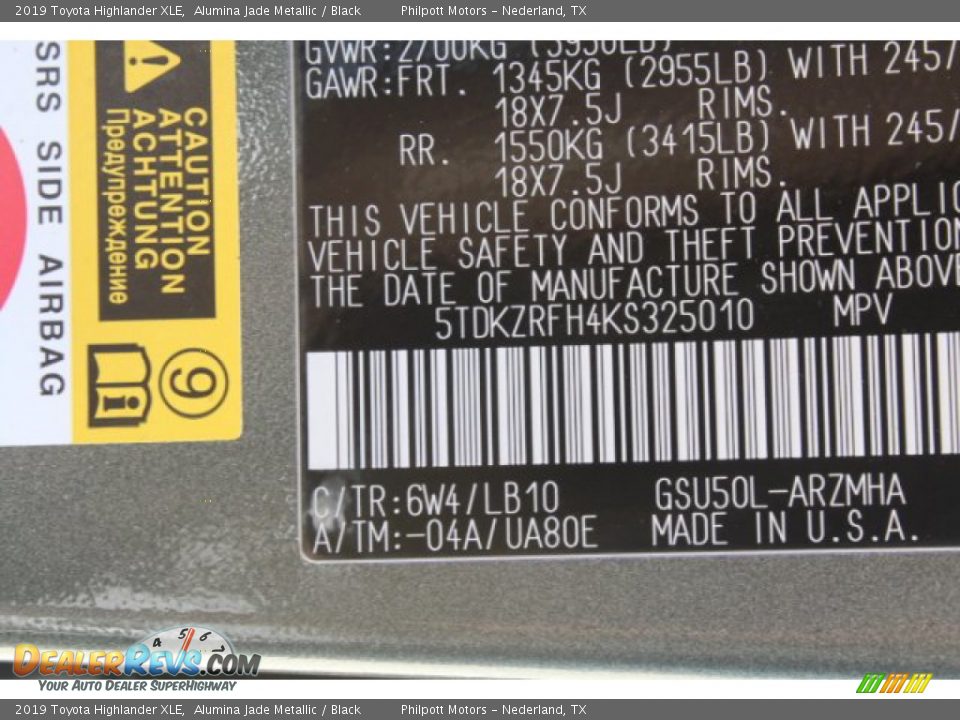 2019 Toyota Highlander XLE Alumina Jade Metallic / Black Photo #25