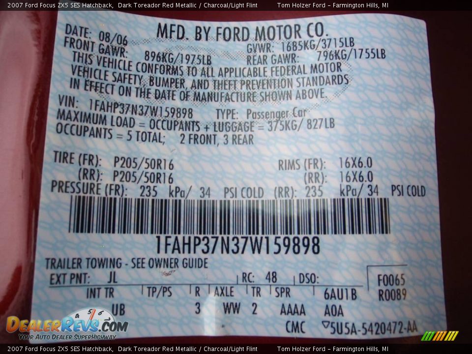 2007 Ford Focus ZX5 SES Hatchback Dark Toreador Red Metallic / Charcoal/Light Flint Photo #18