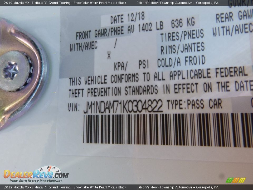 2019 Mazda MX-5 Miata RF Grand Touring Snowflake White Pearl Mica / Black Photo #11
