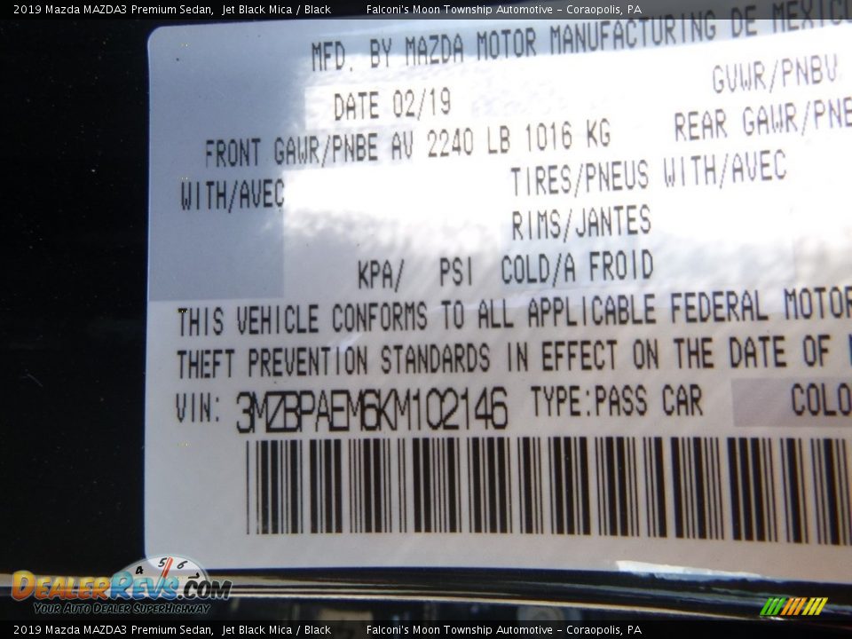 2019 Mazda MAZDA3 Premium Sedan Jet Black Mica / Black Photo #12
