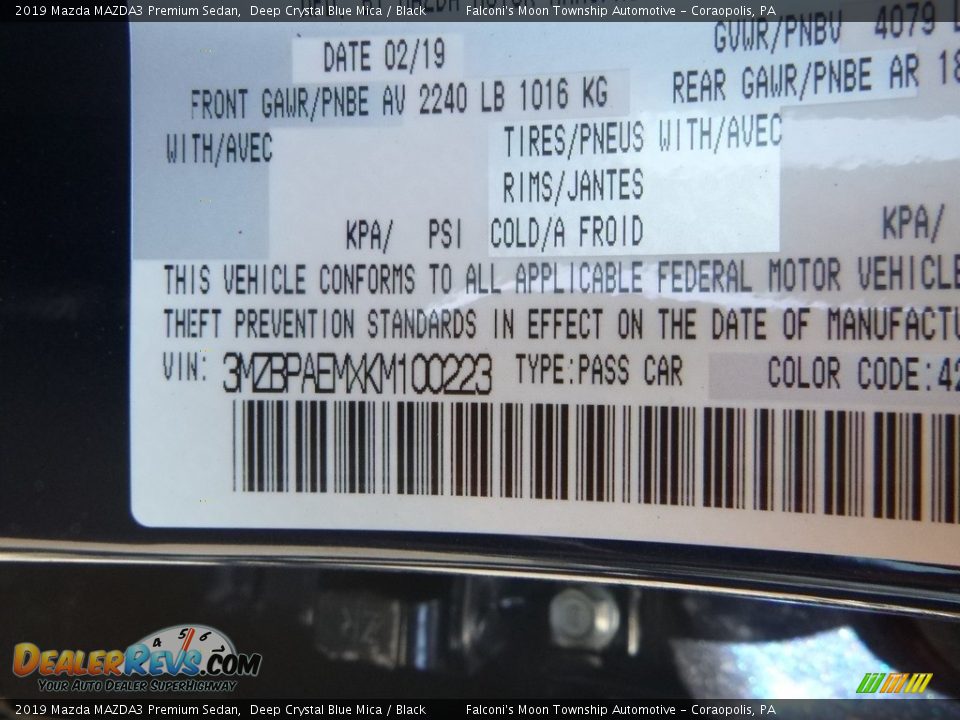 2019 Mazda MAZDA3 Premium Sedan Deep Crystal Blue Mica / Black Photo #12