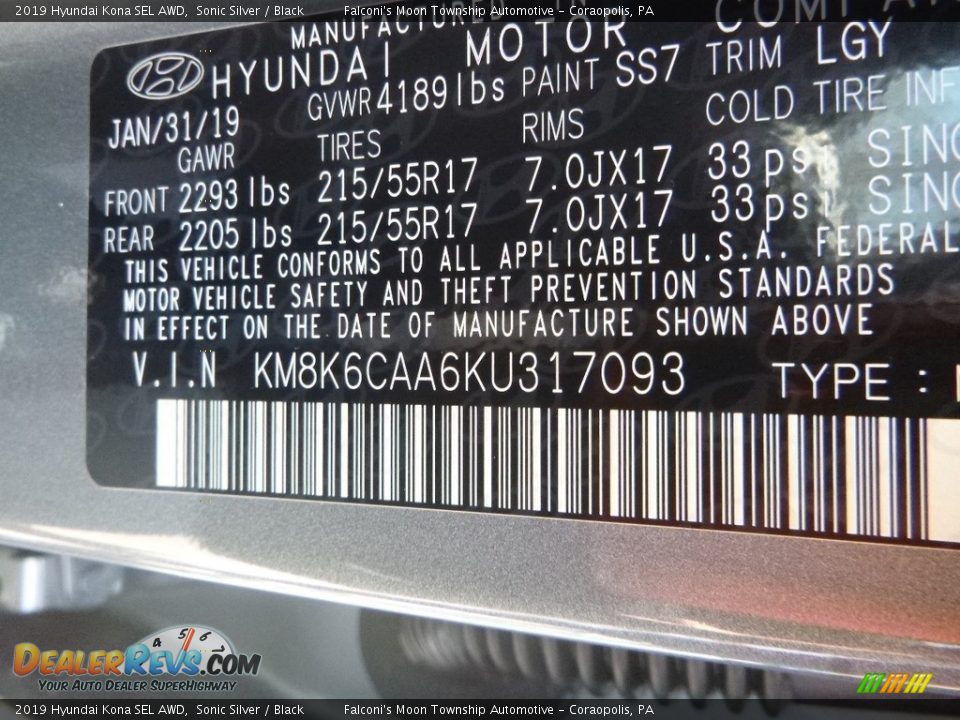 2019 Hyundai Kona SEL AWD Sonic Silver / Black Photo #12