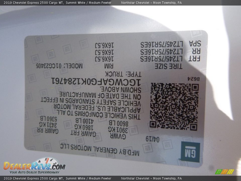 2019 Chevrolet Express 2500 Cargo WT Summit White / Medium Pewter Photo #16