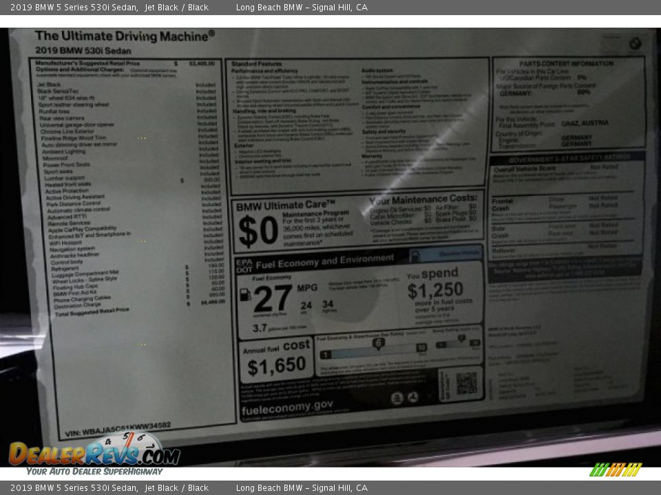 2019 BMW 5 Series 530i Sedan Jet Black / Black Photo #11