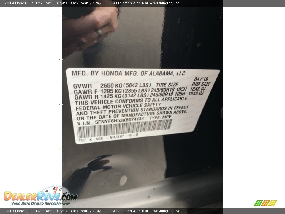 2019 Honda Pilot EX-L AWD Crystal Black Pearl / Gray Photo #14