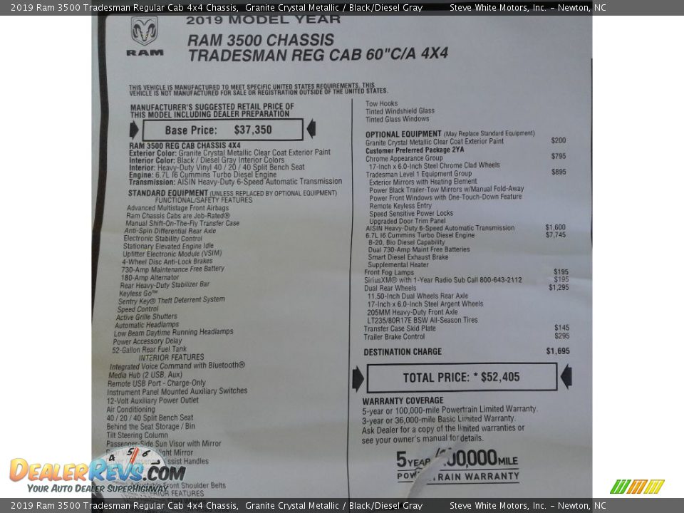 2019 Ram 3500 Tradesman Regular Cab 4x4 Chassis Window Sticker Photo #26