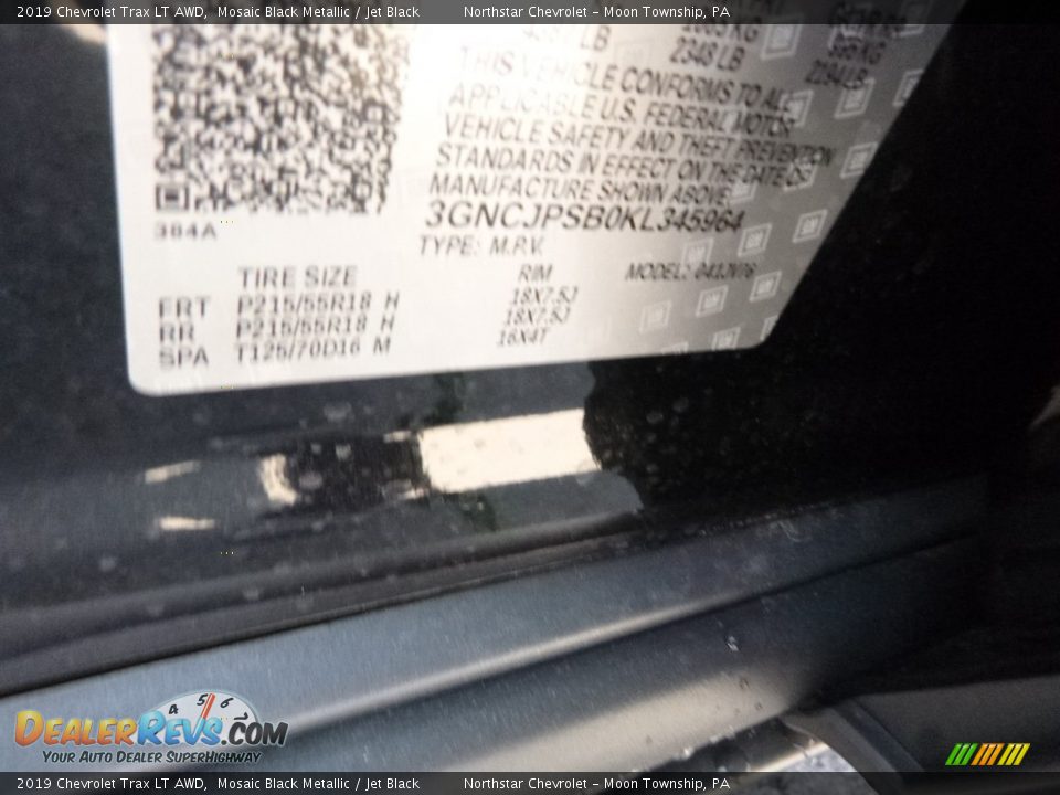 2019 Chevrolet Trax LT AWD Mosaic Black Metallic / Jet Black Photo #17
