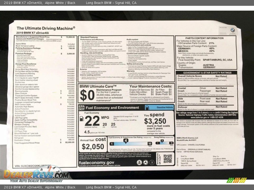 2019 BMW X7 xDrive40i Alpine White / Black Photo #11