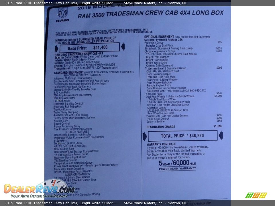 2019 Ram 3500 Tradesman Crew Cab 4x4 Bright White / Black Photo #32