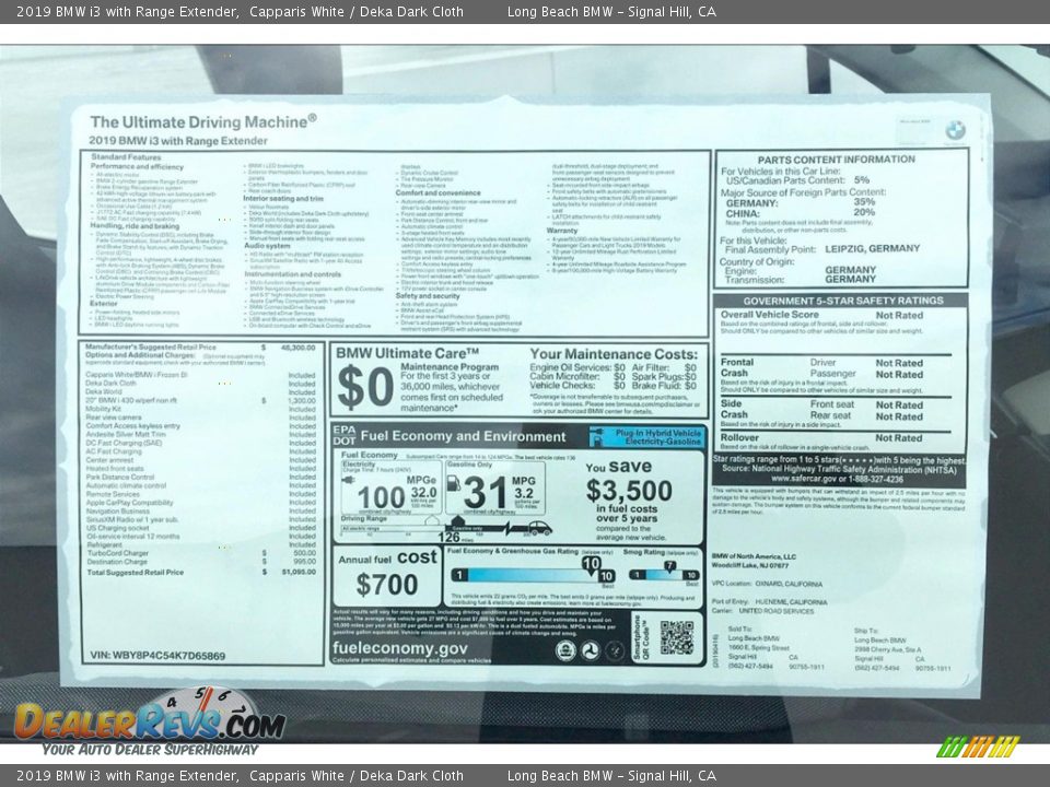 2019 BMW i3 with Range Extender Capparis White / Deka Dark Cloth Photo #11