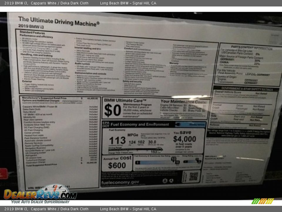 2019 BMW i3 Capparis White / Deka Dark Cloth Photo #11