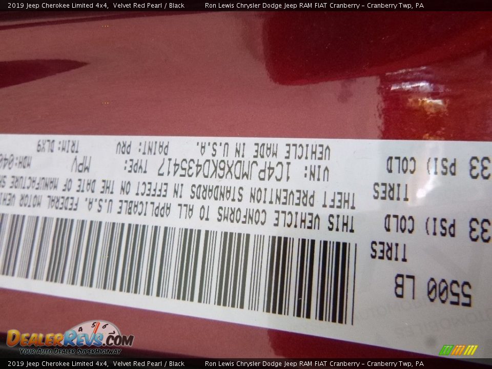 2019 Jeep Cherokee Limited 4x4 Velvet Red Pearl / Black Photo #14