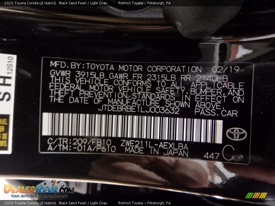 2020 Toyota Corolla LE Hybrid Black Sand Pearl / Light Gray Photo #10