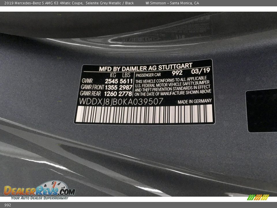 Mercedes-Benz Color Code 992 Selenite Grey Metallic