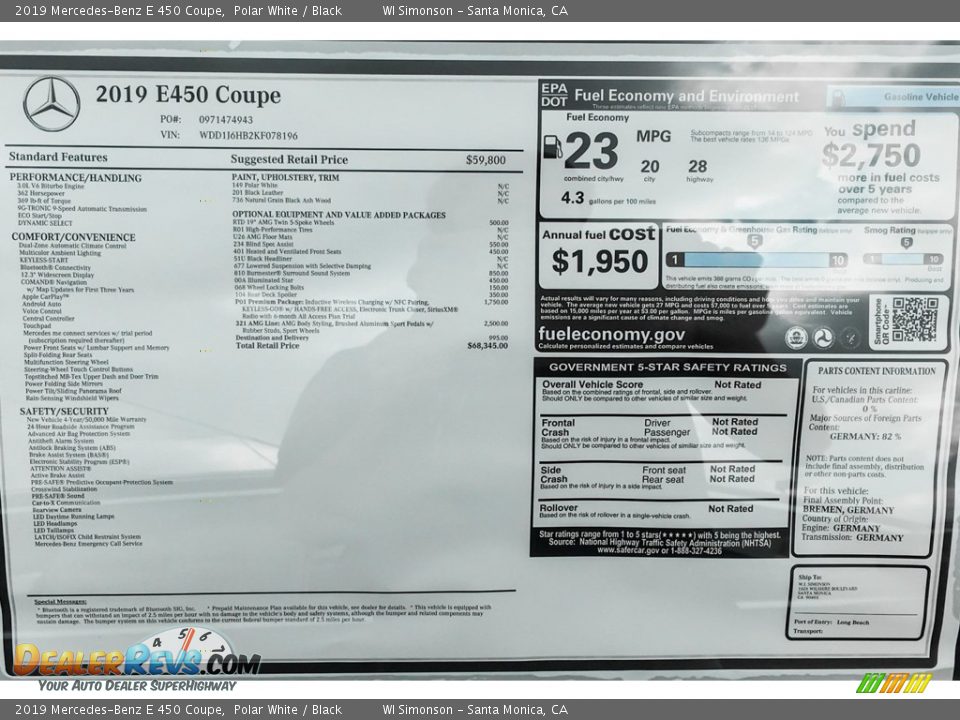 2019 Mercedes-Benz E 450 Coupe Polar White / Black Photo #10