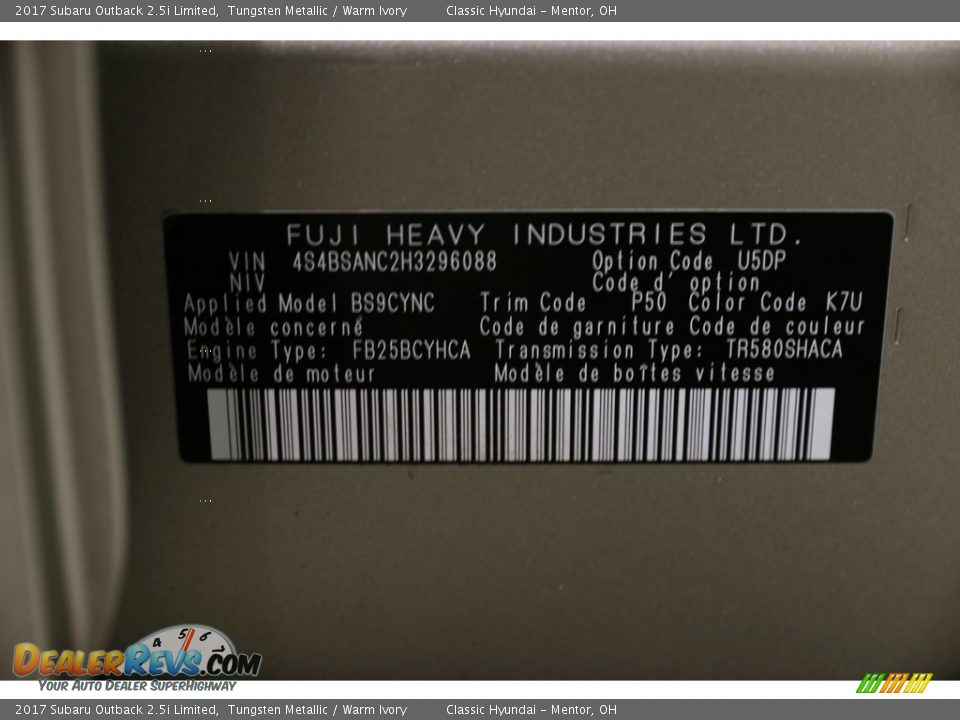 2017 Subaru Outback 2.5i Limited Tungsten Metallic / Warm Ivory Photo #28