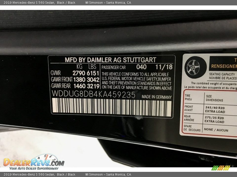 2019 Mercedes-Benz S 560 Sedan Black / Black Photo #11