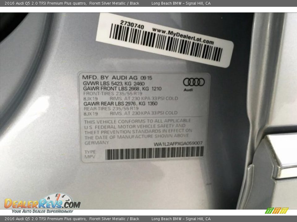 2016 Audi Q5 2.0 TFSI Premium Plus quattro Florett Silver Metallic / Black Photo #19
