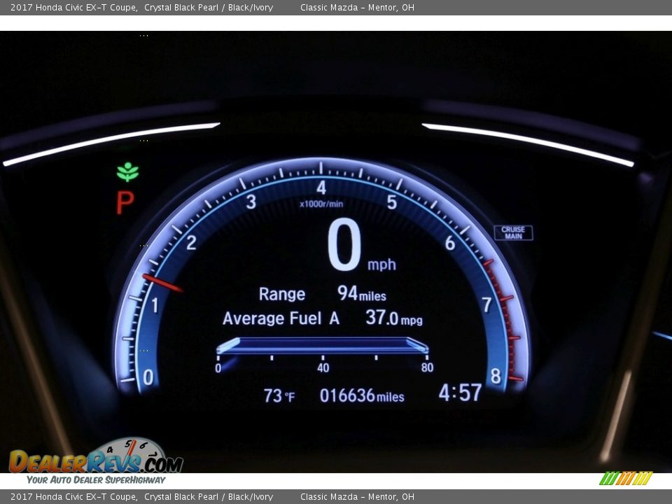 2017 Honda Civic EX-T Coupe Crystal Black Pearl / Black/Ivory Photo #7